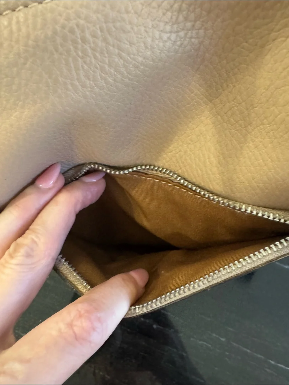 Coach Kacey Satchel Taupe Pebbled Leather Crossbody Bag with Silver Hardware
